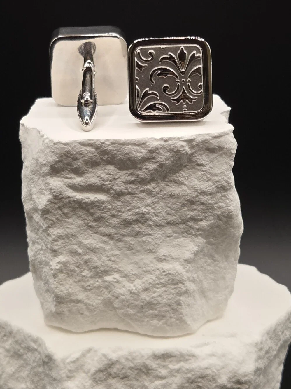 Silver Fleur-de-Lis Stainless Steel Cufflinks for Men